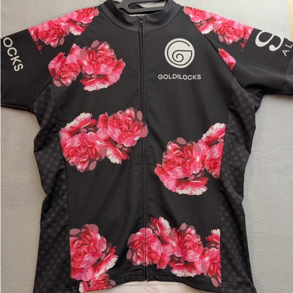 Albion Cycling Jersey Womens XL Pink Black Floral Nylon Goldilocks Utah Full Zip
